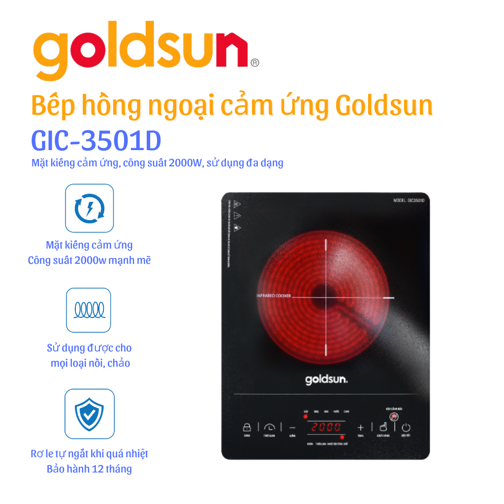 Bếp hồng ngoại Goldsun GIC3501D - 10101457 (Hàng chính hãng)