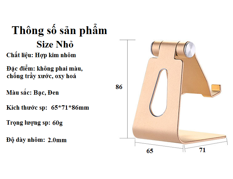 Giá Đỡ Điện Thoại, Máy Tính Bảng Kim Loại Nguyên Khối Basic Stand, Xoay Góc 270 Độ - Size Lớn