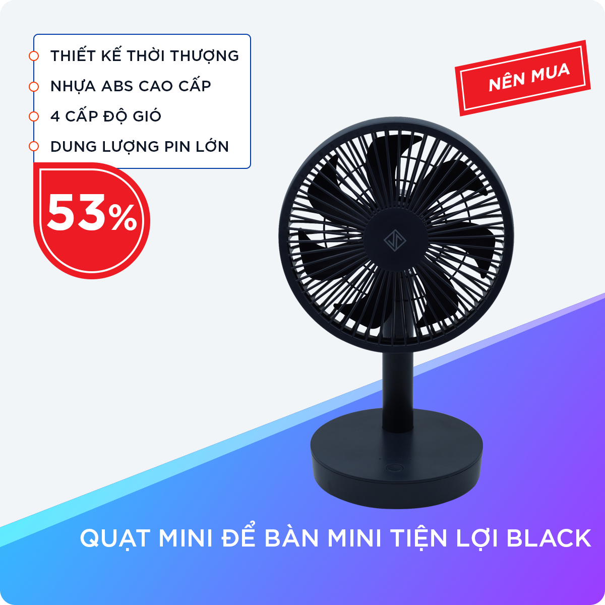 Quạt Mini Để Bàn Cao Cấp, Tiện Lợi Với 7 Cánh Quạt Và 4 Cấp Độ Điều Chỉnh Gió