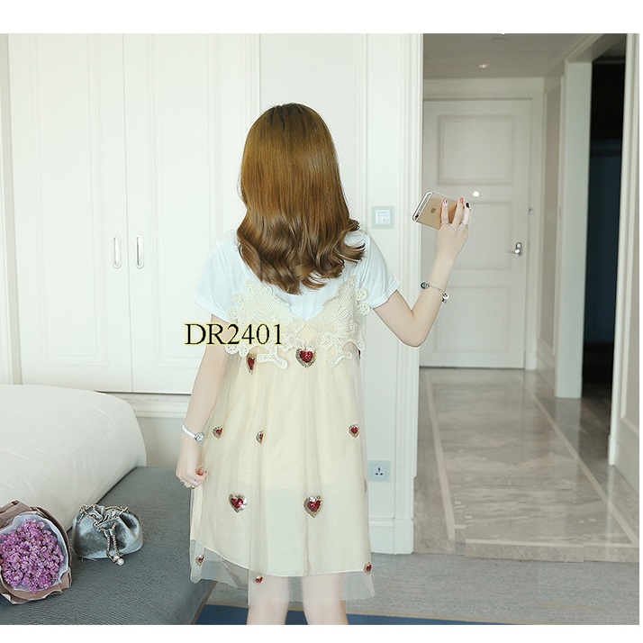 ĐẦM BẦU HÈ THU PHỐI CHIFFON HOA TRÁI TIM DỄ THƯƠNG DR2401