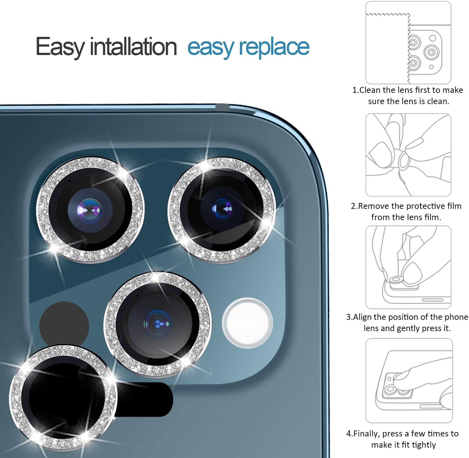 Bộ miếng dán kính cường lực Camera Diamond đính đá cho iPhone 12 Pro Max hiệu HOTCASE Kuzoom Lens Ring bảo vệ camera mang lại khả năng chụp hình sắc nét full HD - hàng nhập khẩu