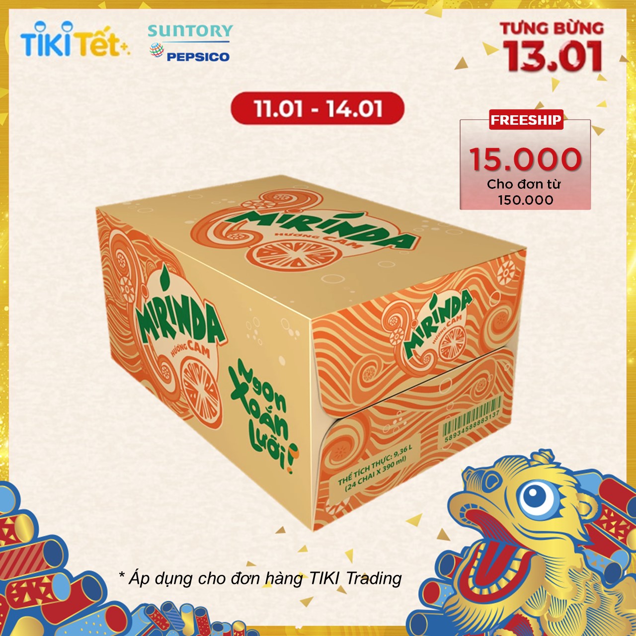 Nước Ngọt Mirinda Cam 390ml Thùng 24 chai