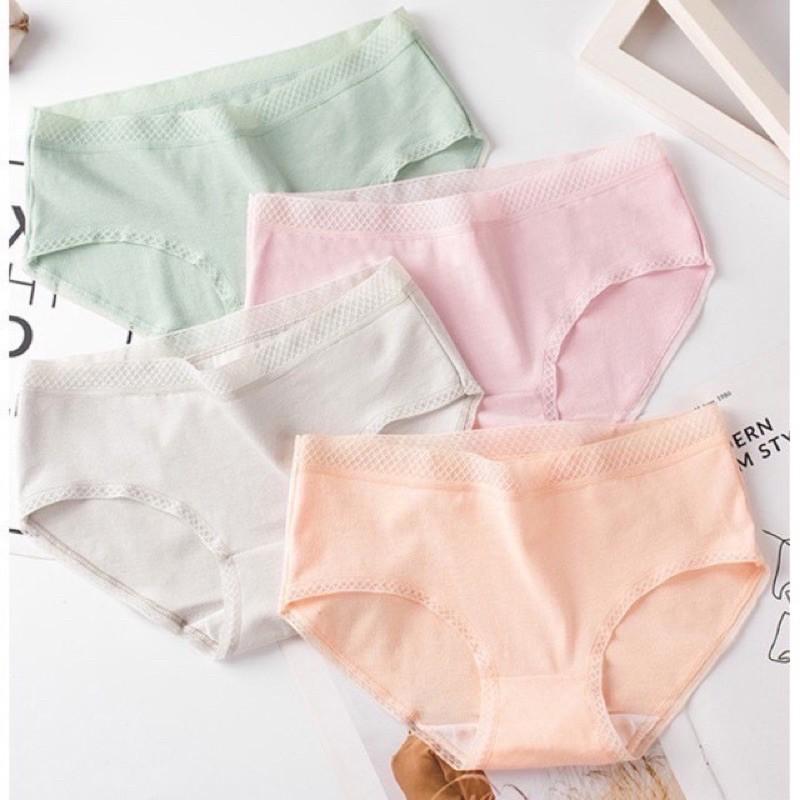 Quần Lót Nữ Cotton Y Tế Phối Cạp Ren Lưới, Diệt Khuẩn combo 10