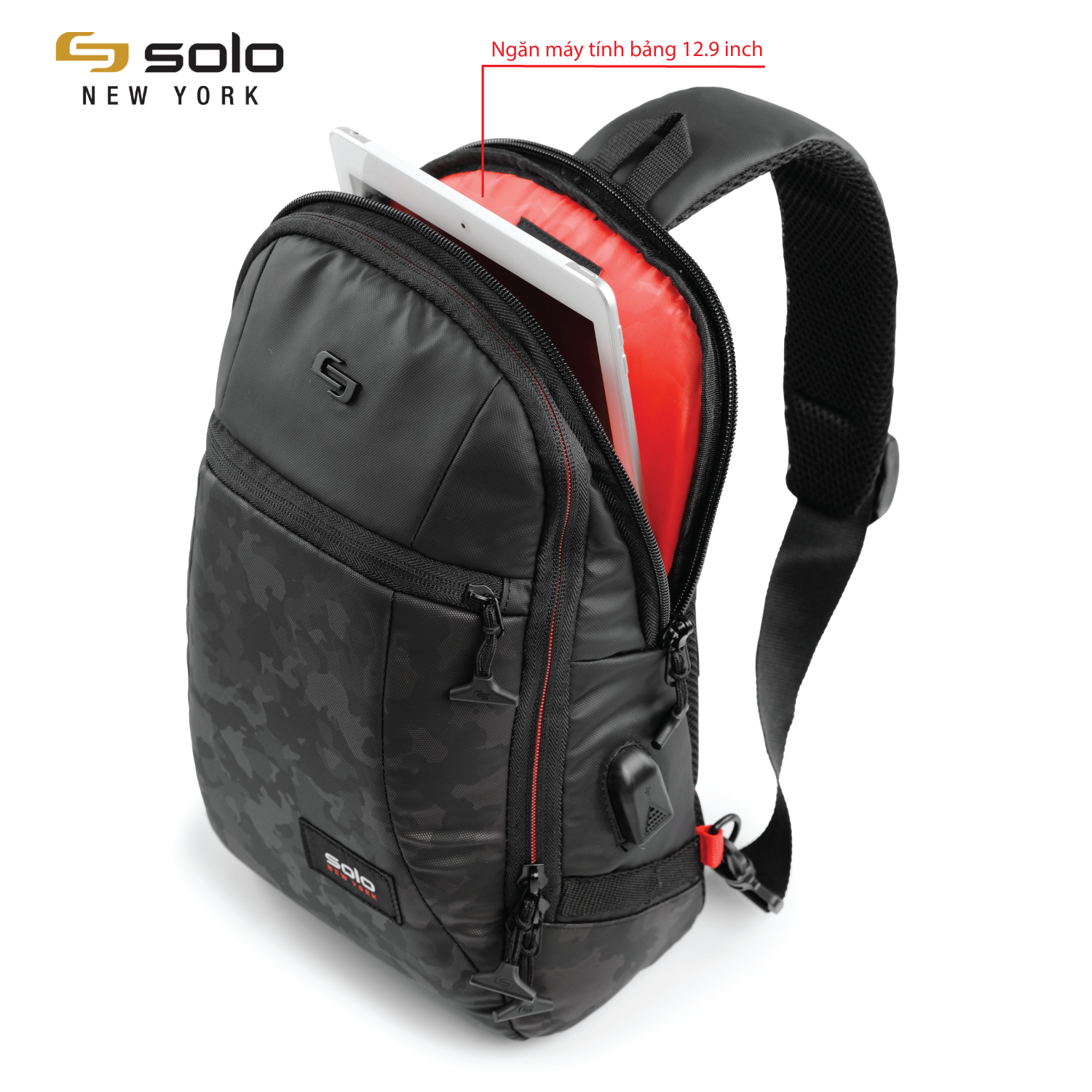 Túi đeo chéo 12.9 inch Solo GLHF - Đen viền đỏ - Mã ACV290-4/12 - Bảo hành chính hãng 05 năm