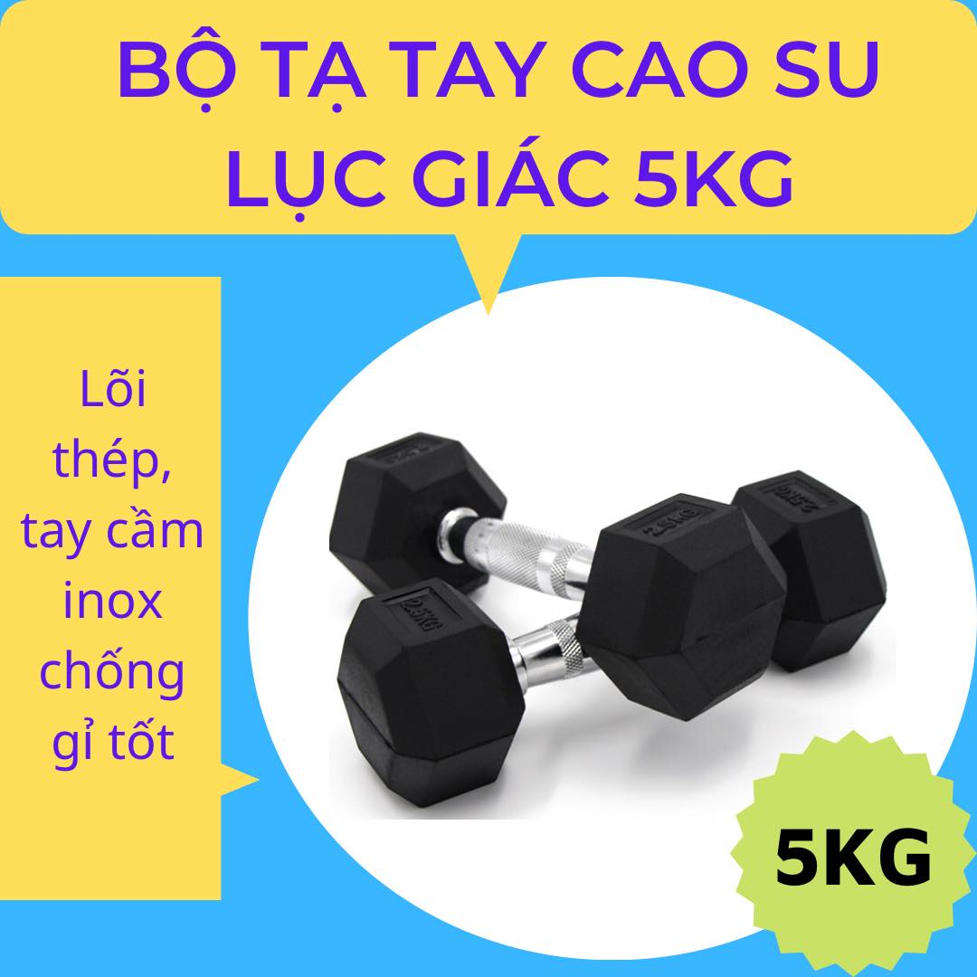 Cặp tạ tay cao su tập thể thao tại nhà đôi 5kg (tổng 10kg) tặng bao tay xịn sò