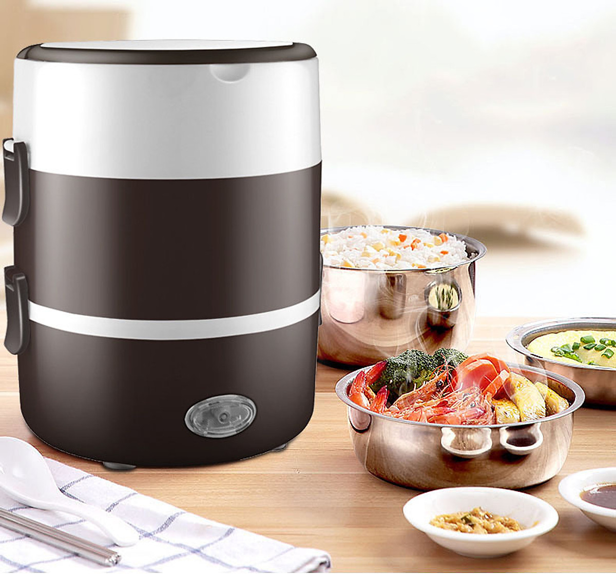 Hộp Cơm 3 Tầng Giữ Nhiệt Inox An Toàn – Hộp Đựng Cơm Cắm Điện 3 Tầng Cao Cấp Văn Phòng Đựng Thức Ăn Chính Hãng