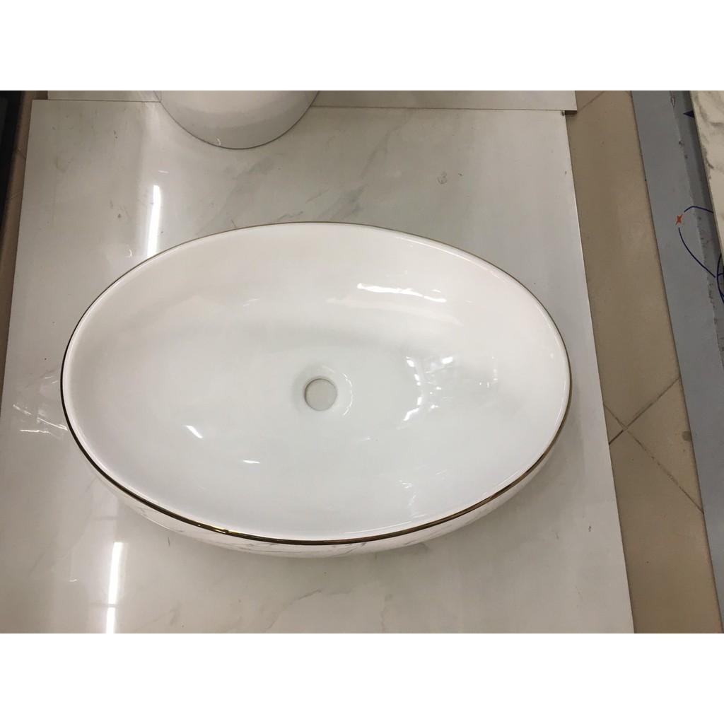 Chậu lavabo rửa mặt đặt bàn hình bầu dục vân khói