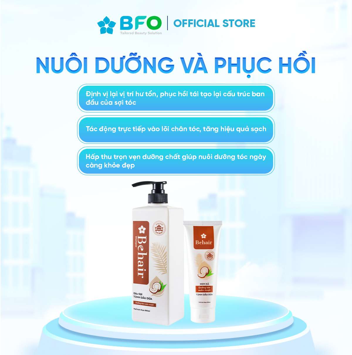 Combo Gội Xả Behair Tinh Dầu Dừa Giúp Mềm Mượt Giảm Gãy Rụng Kích Thích Mọc Tóc