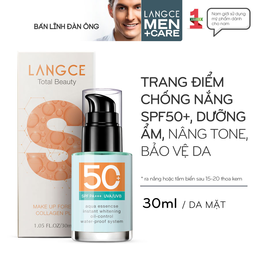 KEM CHỐNG NẮNG TRANG ĐIỂM COLLAGEN+ 2IN1 SPF45+++ 30ml LANGCE dành cho Nam