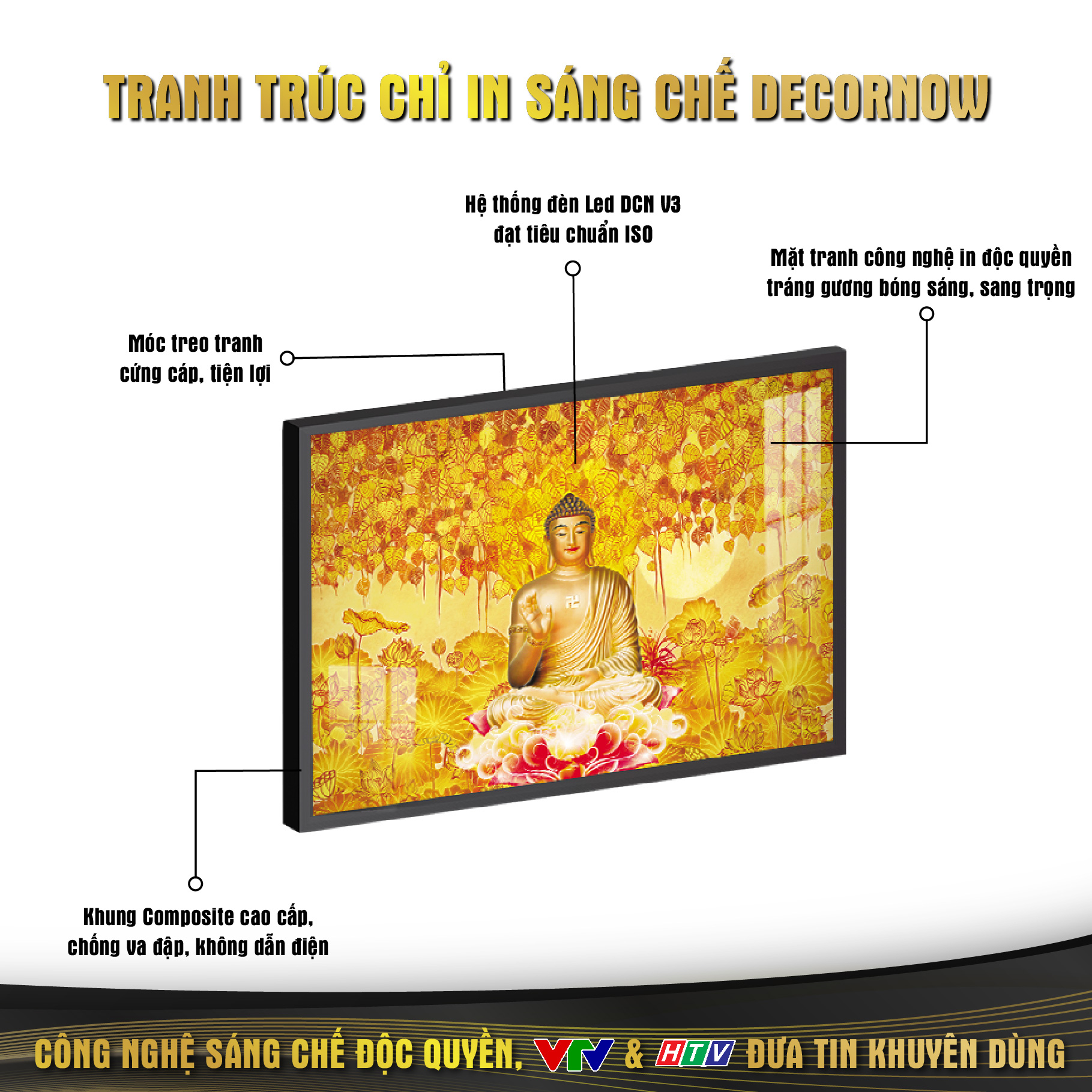Đèn Hào Quang Phật In Tranh Trúc Chỉ NGANG DECORNOW, Trang Trí Ban Thờ, Gia Tiên, Tượng Phật DCN-26