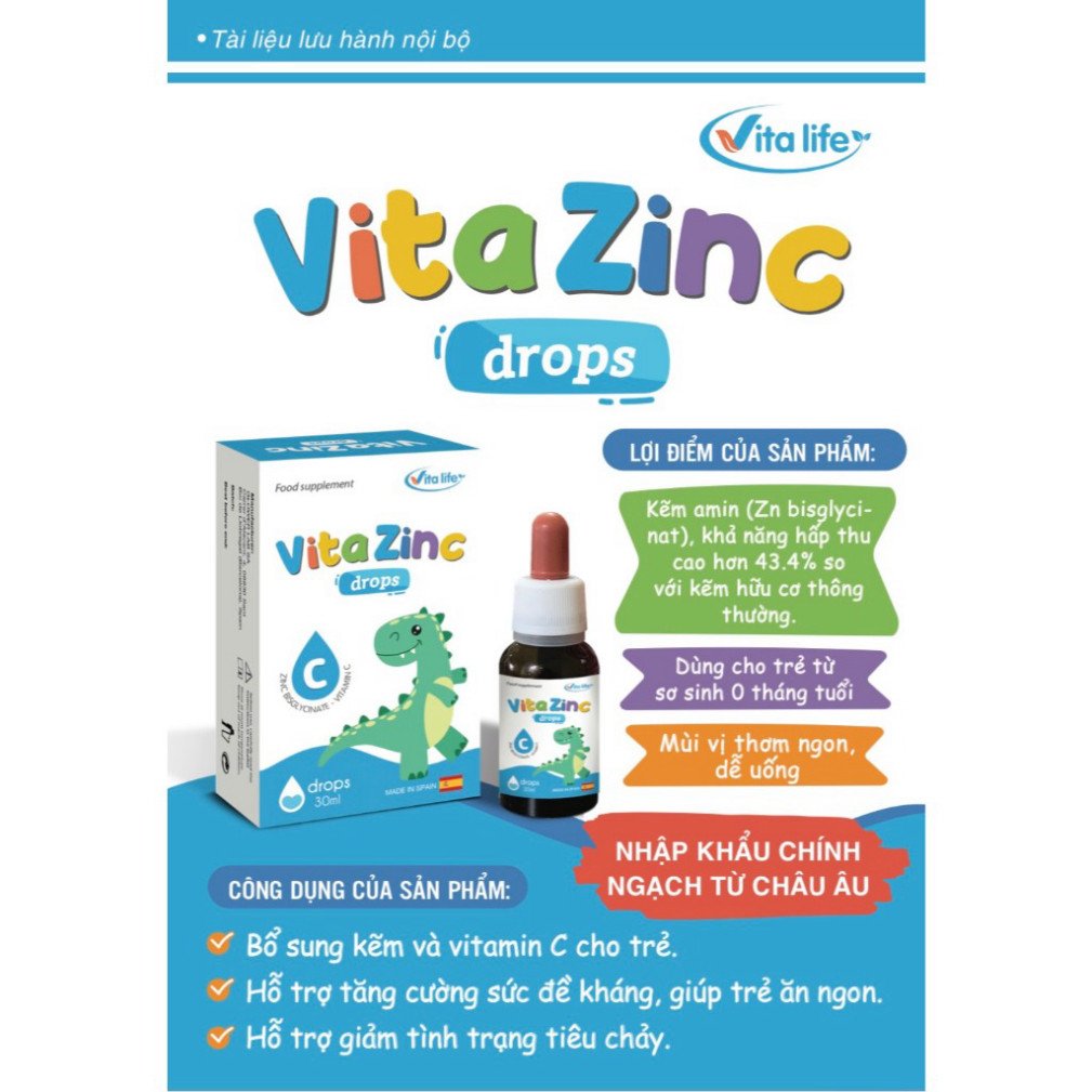 Kẽm hữu cơ nhỏ giọt Vita ZinC VITALIFE Chai 30ml Cho Bé Ăn Ngon Tăng Cân, Tăng Sức Đề Kháng