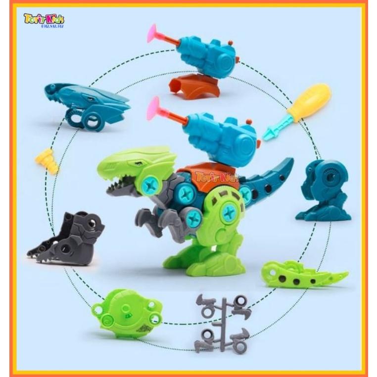 Khủng long lắp ráp, có súng bắn được, size to 20cm, tháo lắp bằng Tua vít