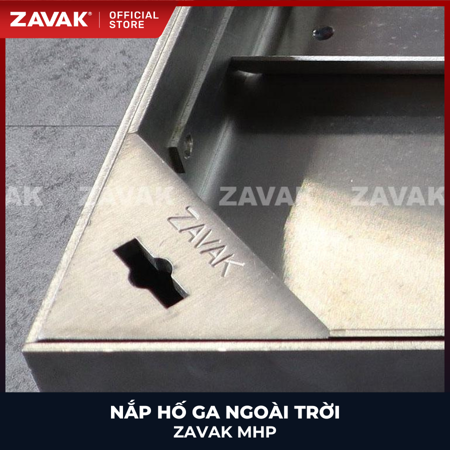 Nắp hố ga ngoài trời inox ZAVAK MHP*-AA50 / KT 50x50cm, lát gạch tối đa 4cm/ tải 960kg