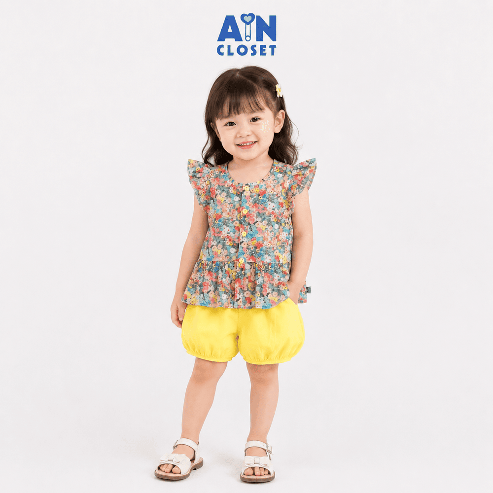 Bộ quần áo Ngắn bé gái họa tiết Vườn Hoa Vàng Cotton - AICDBGB8KSUO - AIN Closet