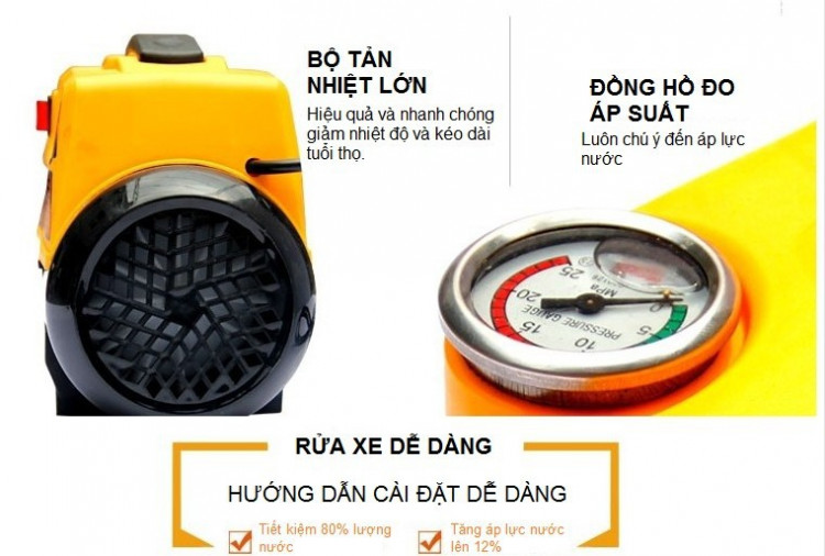 Máy rửa xe áp lực cao Sakuza 100% lõi đồng, chế độ Auto Stop- Chính hãng