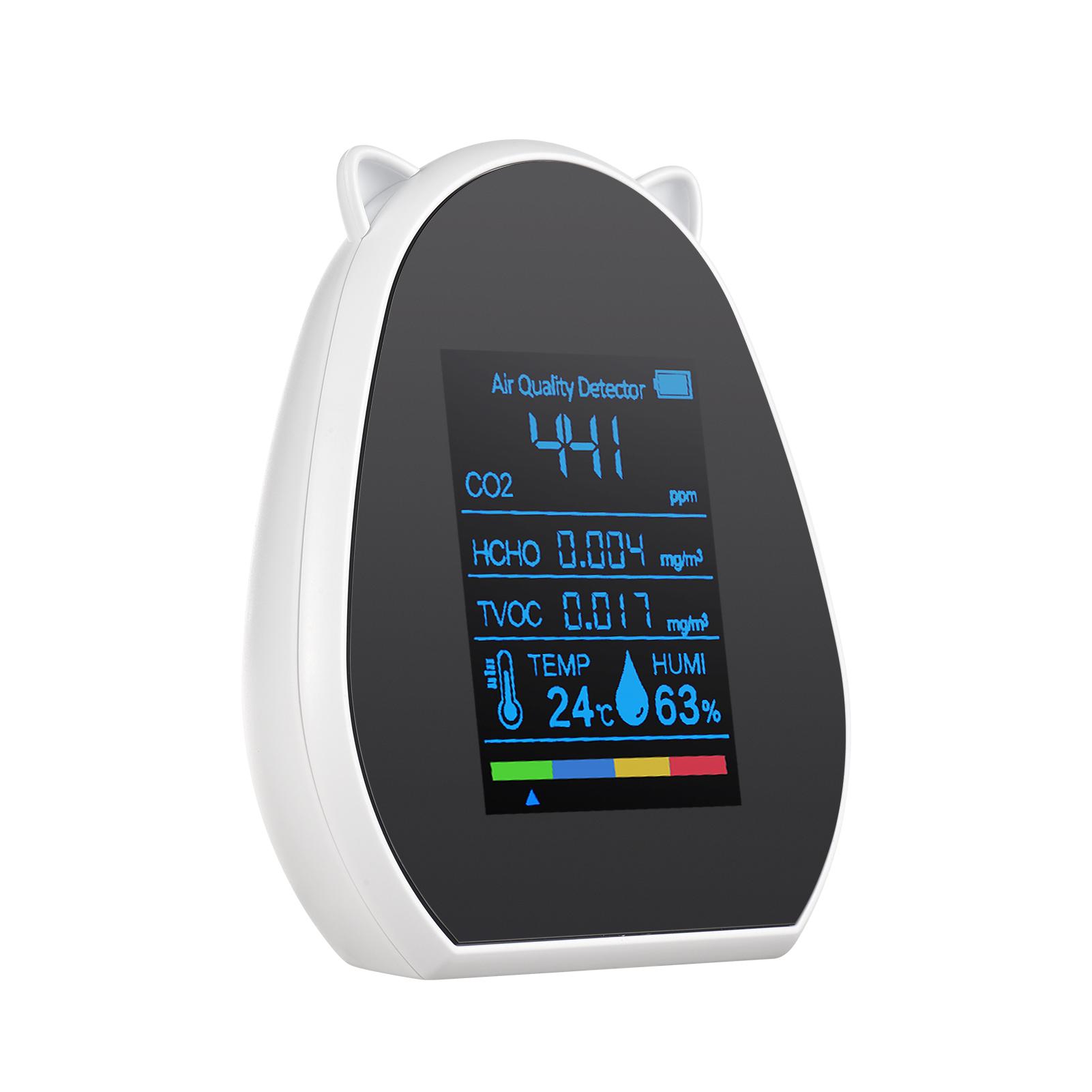 2.9-inch Air Quality Monitor CO2 Meter USB Rechargeable Thermometer and Hygrometer TVOC/HCHO/CO2 Detector CO2 Concentration Detector for Home Office