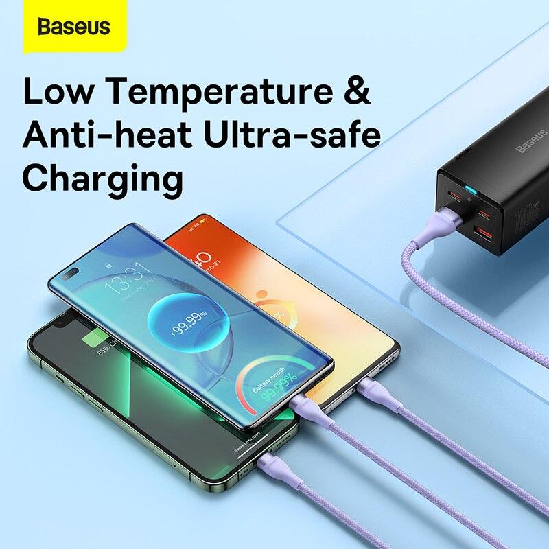 Cáp 3 đầu 100W Baseus Flash Series II One For Three Fasst Charging Data Cable USB To M+L+C- hàng chính hãng