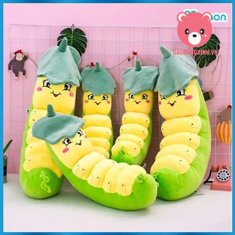 Gấu Bông Con Sâu Đội Lá đáng yêu size nhỏ, Thú Nhồi Bông bé sâu nhỏ vải nhung co dãn 4 chiều, Quà tặng đồ chơi cho bé