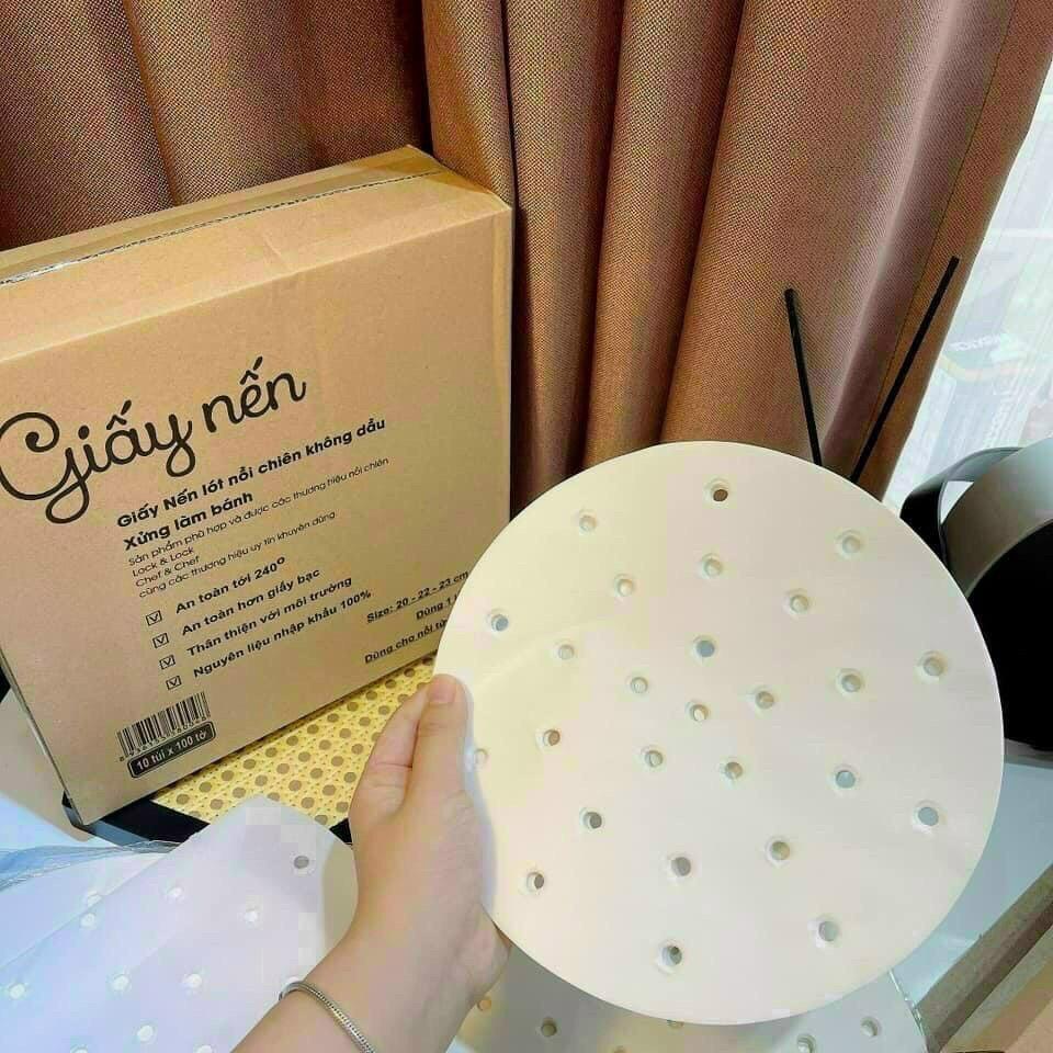Set 100 tờ giấy nến đục lỗ dùng cho nồi chiên không dầu, xửng hấp bánh