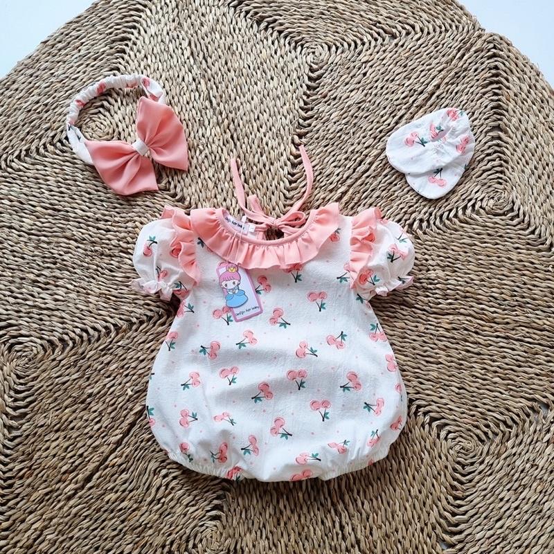 Body hoạ tiết quả cherry hồng phối cổ bèo xinh cho bé