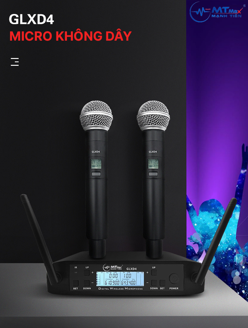 Micro Đầu Thu Lớn GLXD4 - Micro Karaoke Cao Cấp, Hút Âm Tốt, Bắt Sóng Xa Ổn Định, Chống Hú Tuyệt Đối, Điều Chỉnh Riêng Biệt Hàng Chính Hãng