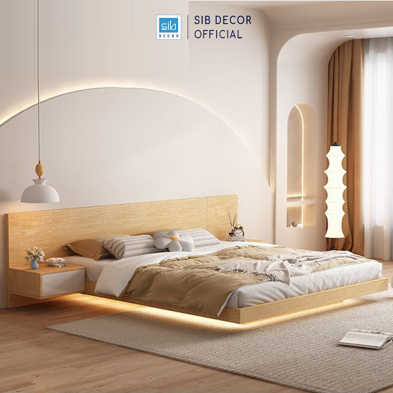 Giường Ngủ Tatami Tối Giản Hiện Đại Màu Trắng Có Đèn LED GN31 SIB Decor 