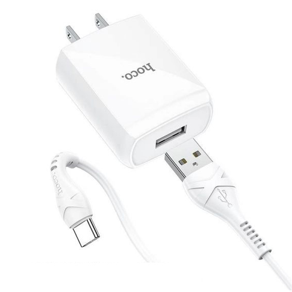 Hình ảnh Bộ sạc 2.4A Hoco DC13 chuôi dẹt 1 cổng Usb kèm dây sạc Type-C dài 1M cho Android