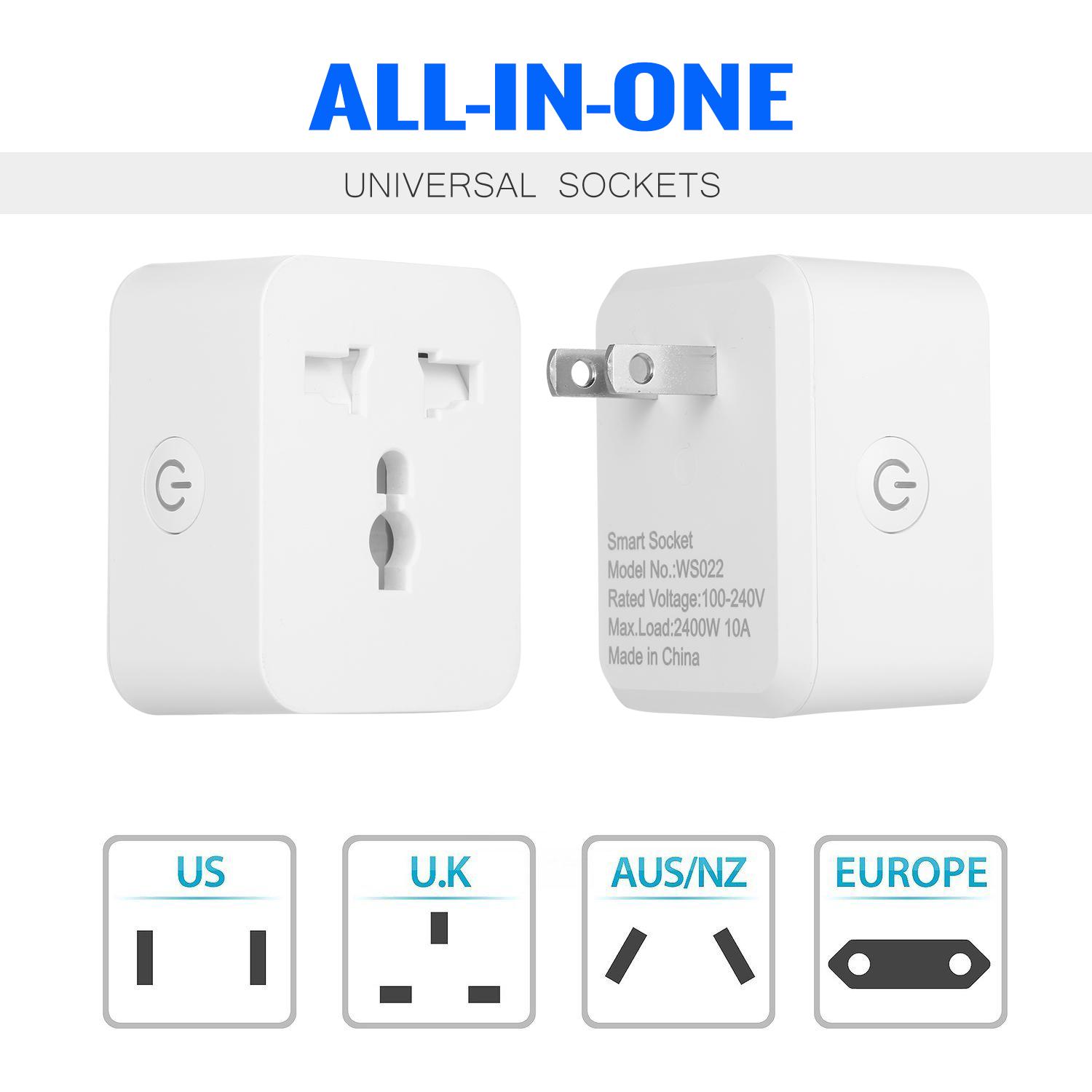 Universal WiFi Smart Plug Socket Compatible with Alexa Google Home No Hub Required APP Remote Control Timer Switch