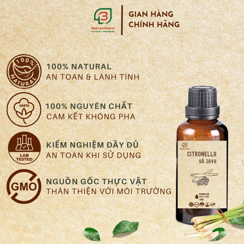 Tinh dầu sả java nguyên chất thơm phòng, khử mùi, kháng khuẩn, đuổi muỗi Bình Lam Natural 50ml