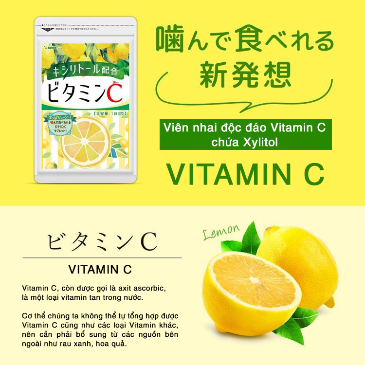Viên Uống Vitamin C Và Xylitol Hỗ Trợ Tăng Cường Đề Kháng Seedcoms Nhật Bản