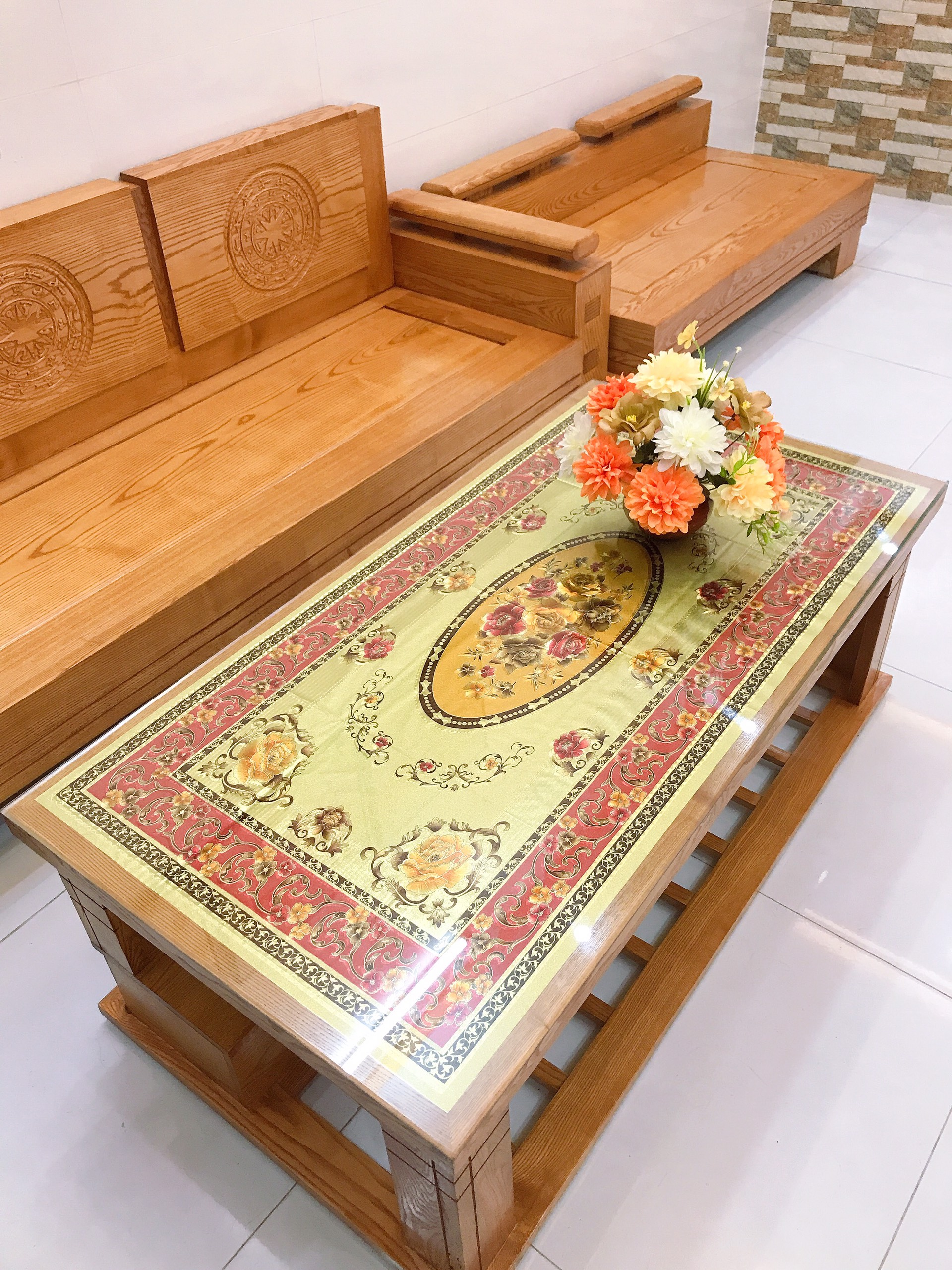 Khăn trải bàn rộng 60cm dài 120cm hoa văn nổi 3D sang trọng