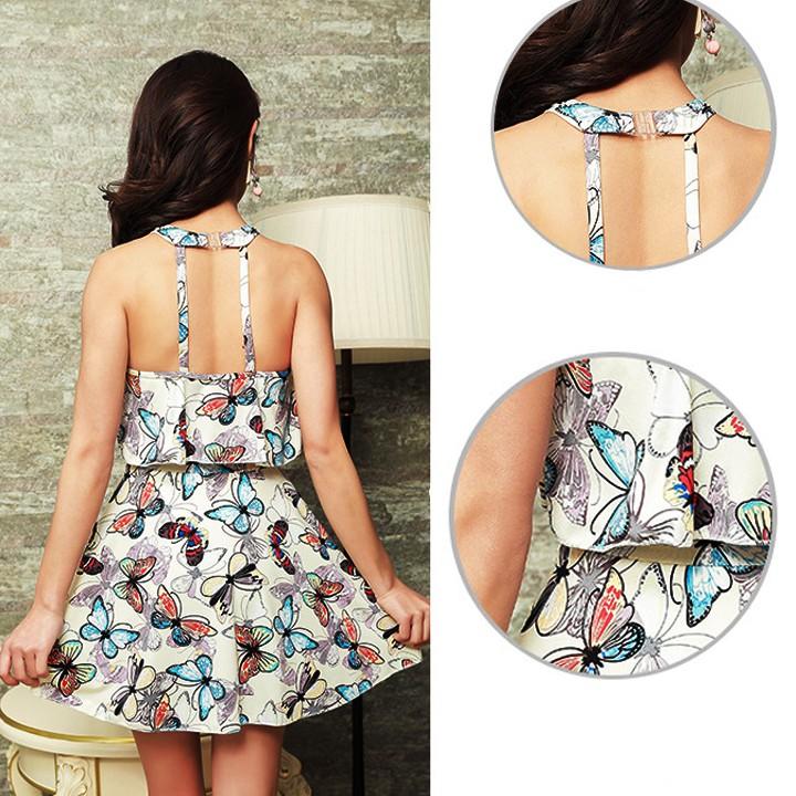 Đồ bơi nữ dạng váy một mảnh họa tiết bươm bướm (nền vàng nhạt