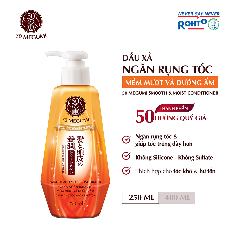 Dầu xả ngăn rụng tóc, dưỡng tóc mềm mượt 50 Megumi Smooth &amp; Moist Conditioner 250ml