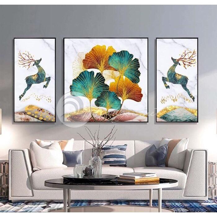 TRANH TREO TƯỜNG CANVAS,TRÁNG GƯƠNG MẪU TRANH TRỪU TƯỢNG NAI VÀ CÂY