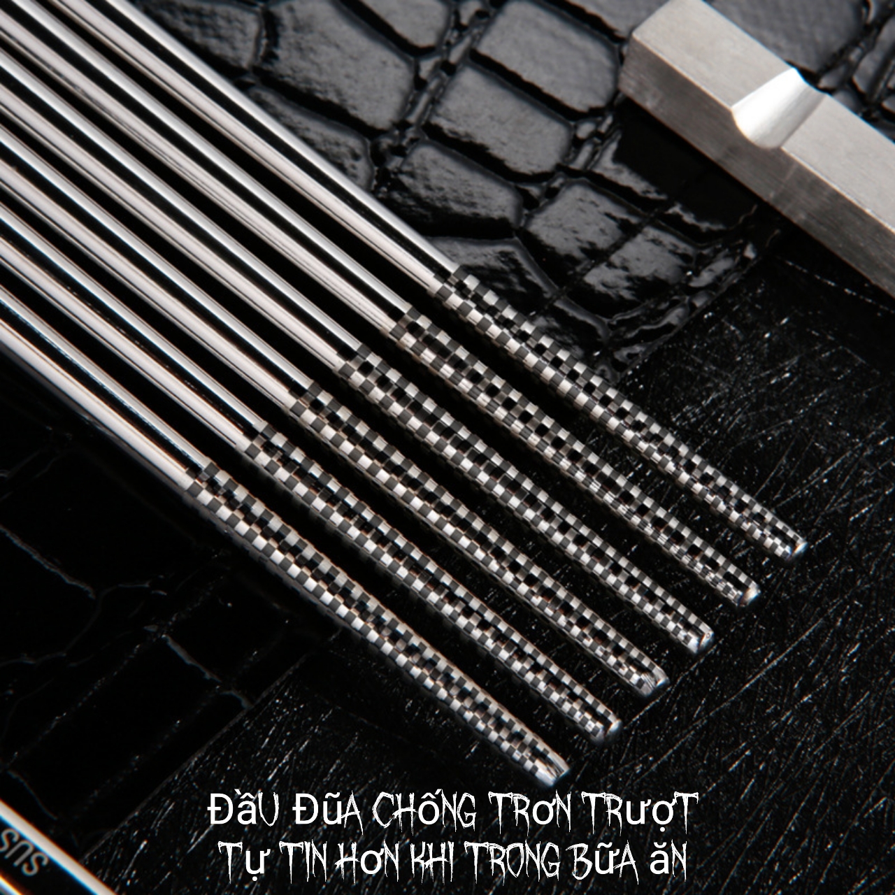 SÉT 5 ĐÔI ĐŨA INOX SUS 304 - HOA VĂN CAO CẤP - SANG TRỌNG - NGUYÊN KHỐI