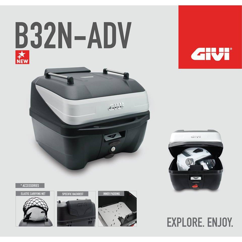 Thùng Sau Givi B32N-ADV Dung Tích 32 Lít Có Sẵn Đế Và Lưới Ràng Đồ Hàng Chính Hãng