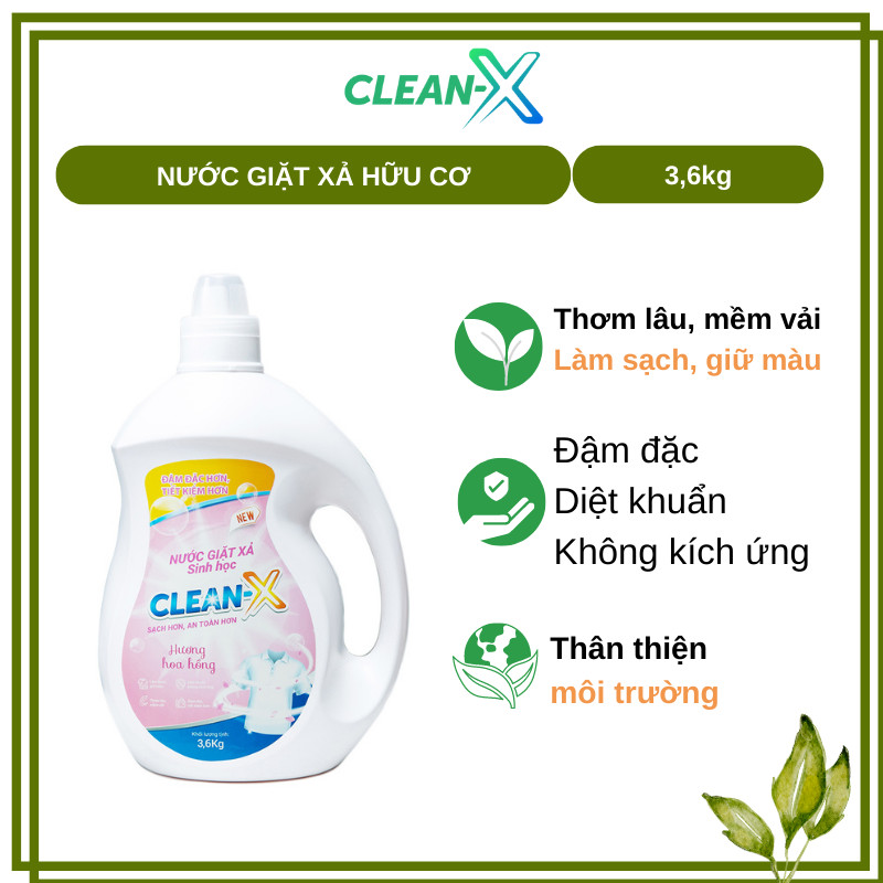 NƯỚC GIẶT XẢ HỮU CƠ SINH HỌC CLEANX CHIẾT XUẤT TỰ NHIÊN HƯƠNG HOA HỒNG