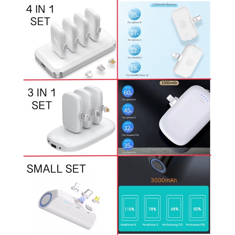 Bộ sạc nhanh Power Bank 8000mAh Mini Station 4 Magnetic Mini Power Bank 1200mAh