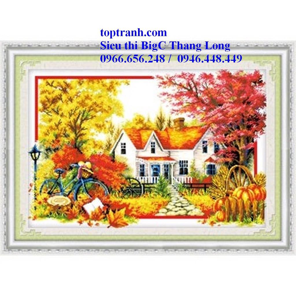 Tranh thêu chữ thập ngôi nhà mùa thu vàng A552