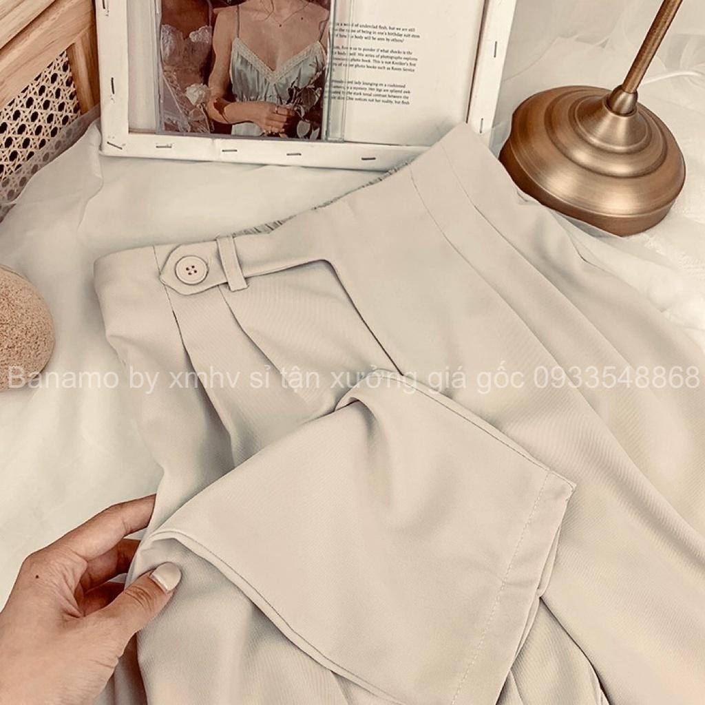 Quần baggy đi học đi làm đi chơi 1 khuy lệch chun sau 4 màu hottrend đen trắng xanh kem thời trang 8334