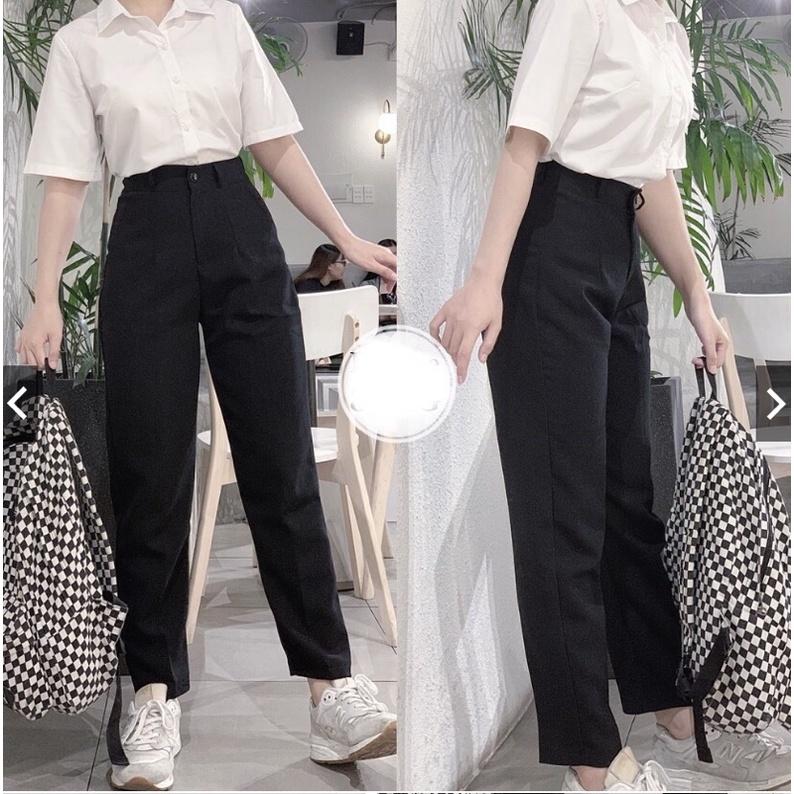 Quần tây nữ lưng cao dáng baggy đi học