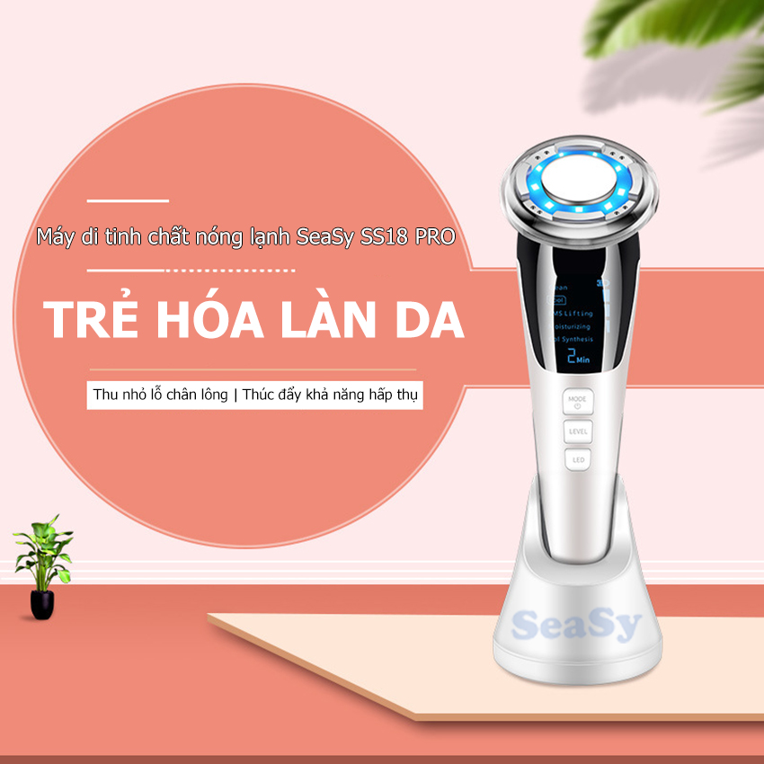 Máy đẩy tinh chất Ion âm Nóng Lạnh SeaSy SS18 Pro-D818 giúp ngăn ngừa mụn hỗ trợ nâng cơ mặt tái tạo, trẻ hóa làn da - Hàng Chính Hãng