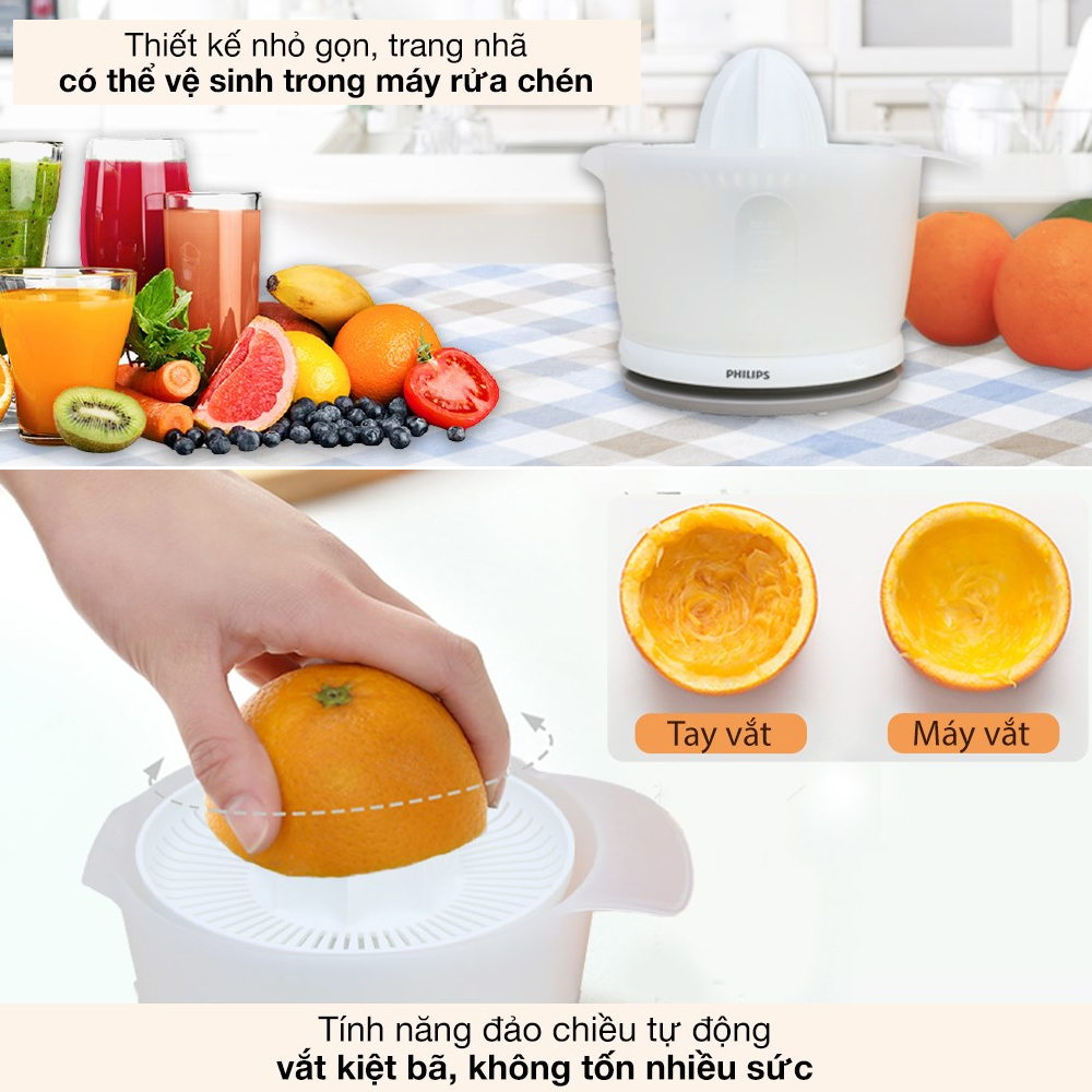 Máy vắt cam Philips HR2738/00 công suất 25W, bảo hành 24 tháng chính hãng - Hàng chính hãng