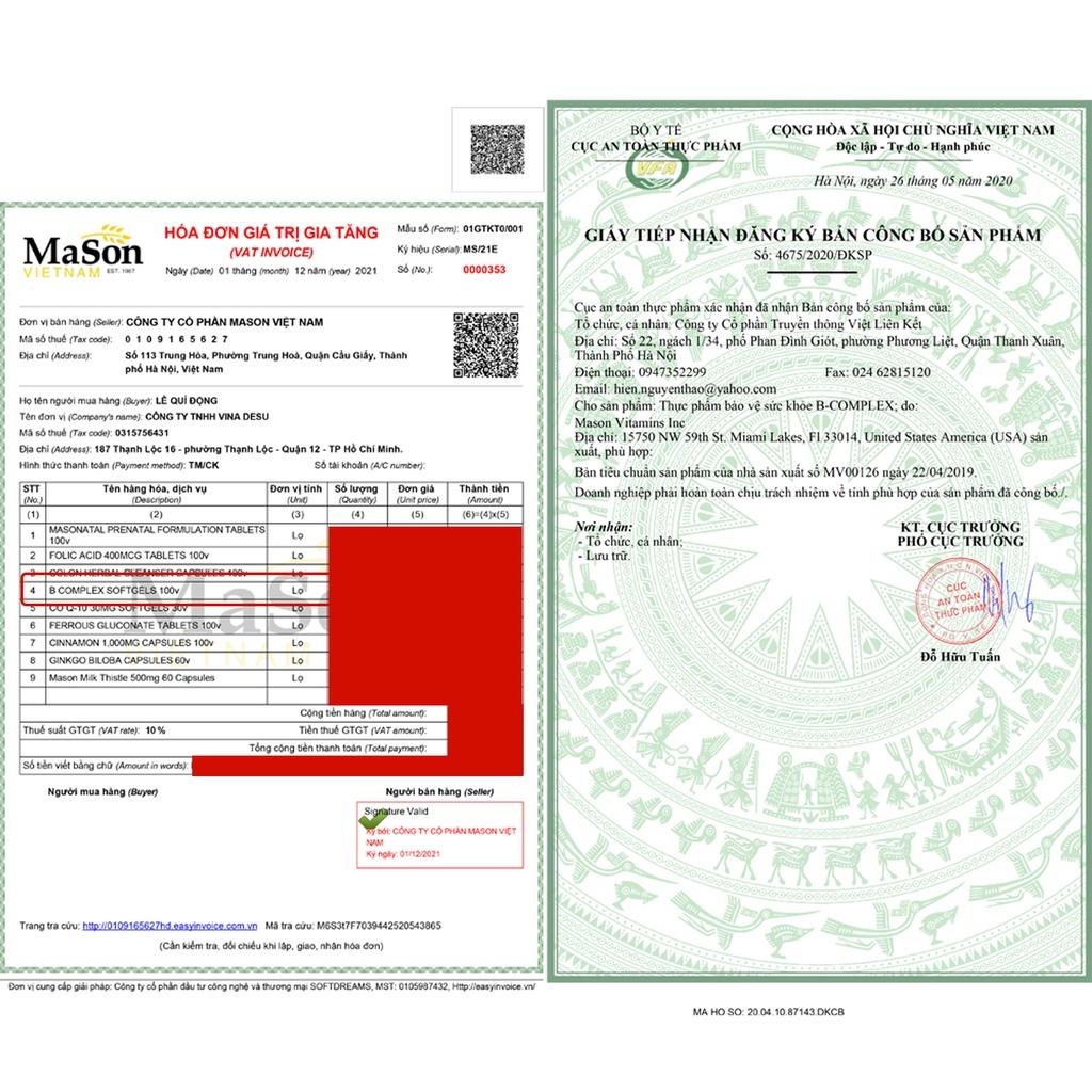 Viên uống tăng cường sức khỏe tổng thể Mason Natural B-Complex hỗ trợ giảm stress căng thẳng mệt mỏi hiệu quả