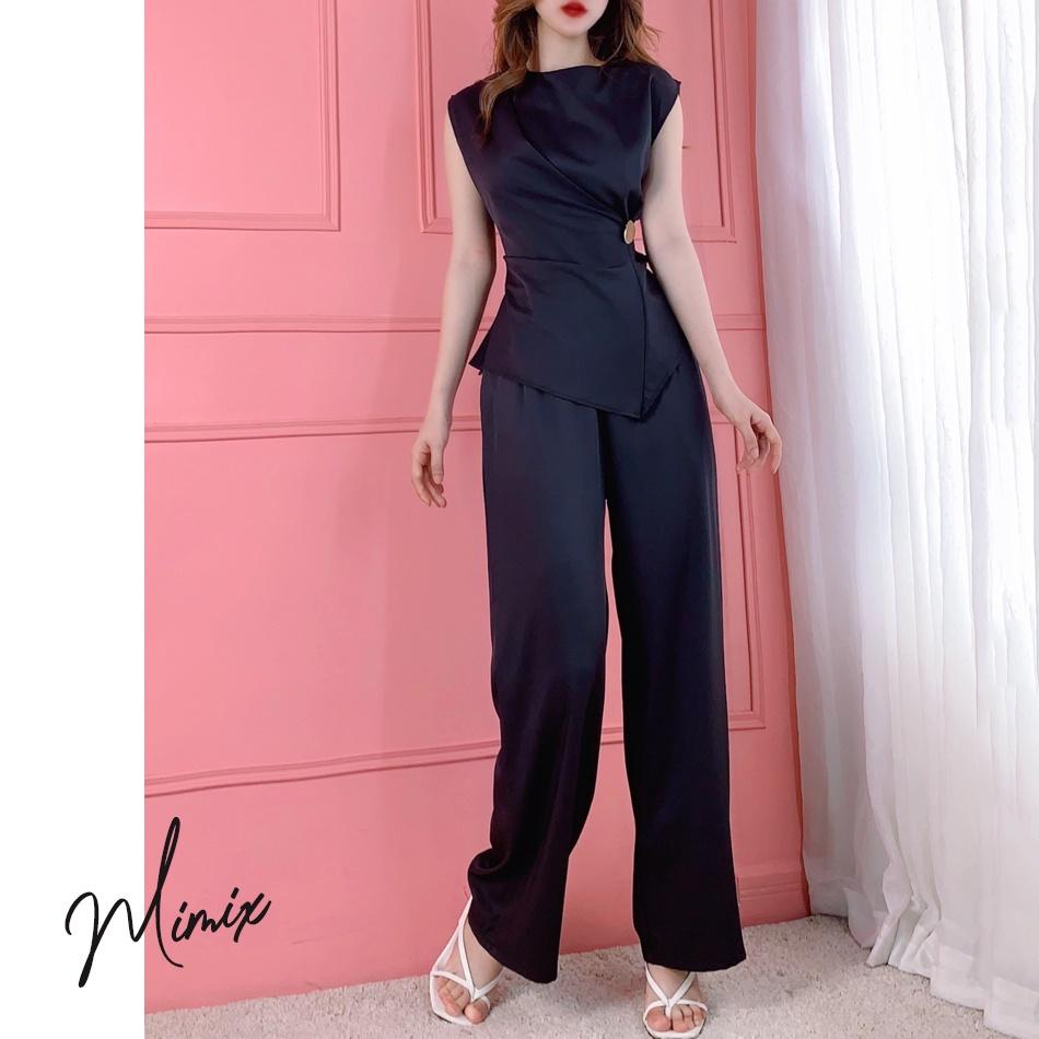 Set bộ rời trơn áo lụa cát đính tag và quần ống suông năng động MIMIX AR1185