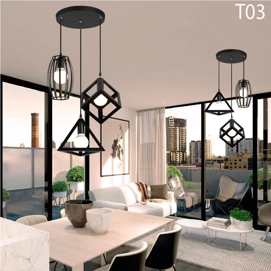 Đèn trần trang trí phòng ăn , bộ đèn thả trần đơn hình tam giác, hình bầu dục -T20