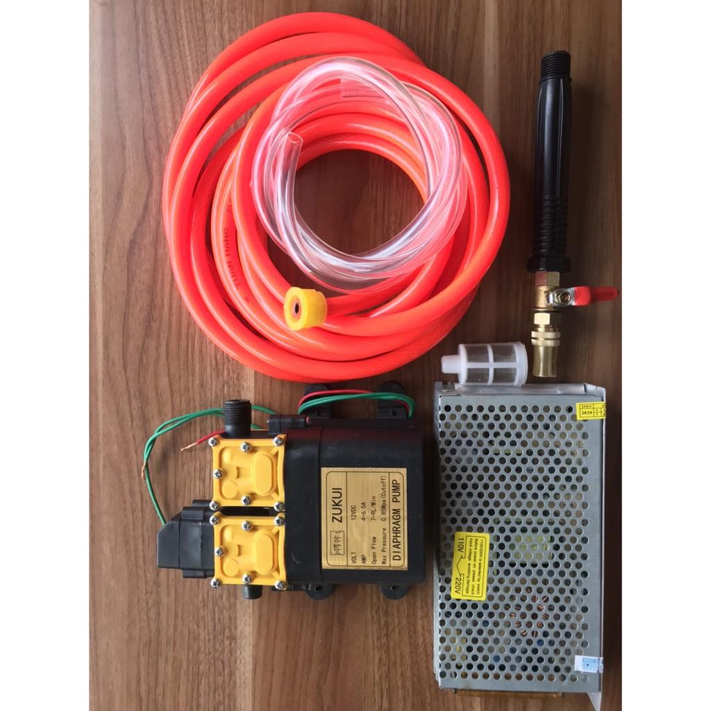 Bộ xịt rửa xe sử dụng bơm đôi ZUKUI kèm nguồn 12V10A dây 10ly tay xịt thẳng dây hút và lọc rác