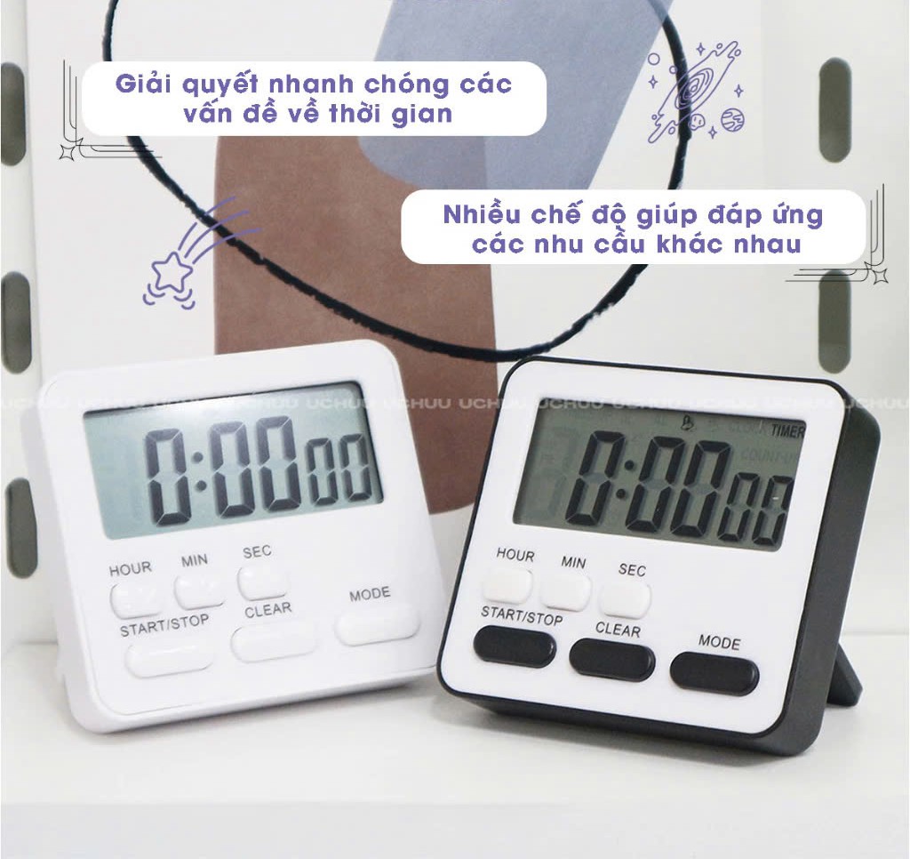 Đồng Hồ Bấm Giờ LED Điện Tử Mini Đồng Hồ Đếm Ngược Báo Thức Hẹn Giờ Học Tập Nấu Ăn