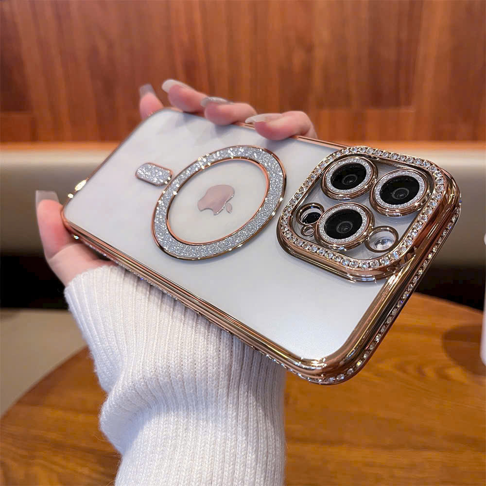 Ốp hỗ trợ sạc từ tính kim tuyến đính đá bảo vệ camera dành cho iphone 14 Plus - Hàng nhập khẩu