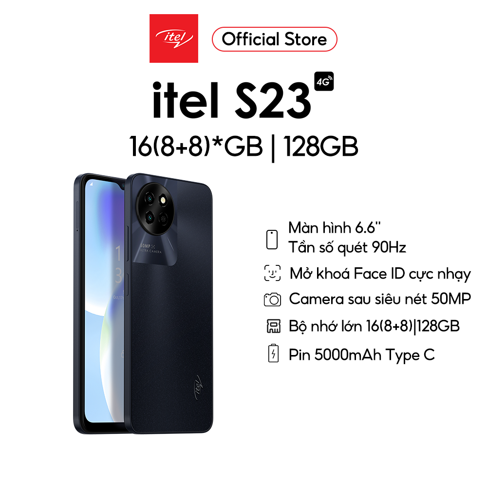 Điện Thoại Itel S23 128GB/16GB (8GB+8GB) | Pin 5000mAh | 6.6 Inch | Camera 50MP | 90Hz | Face ID - Hàng chính Hãng